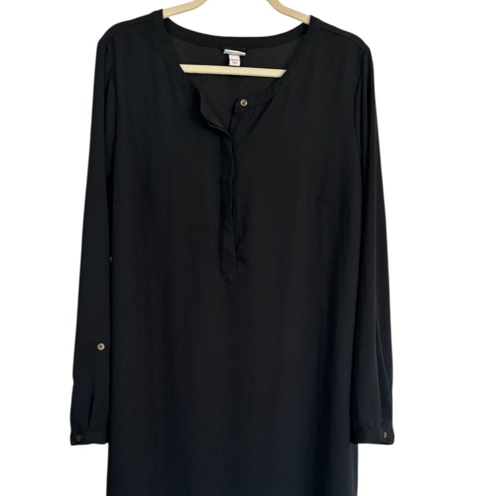 Merona Womens Solid Black Dress Long Sleeve LBD Fall Lightweight XXL 45 In Bust